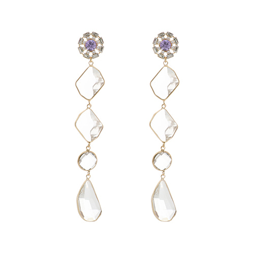 Violet Flowery Crystal Drop Earrings