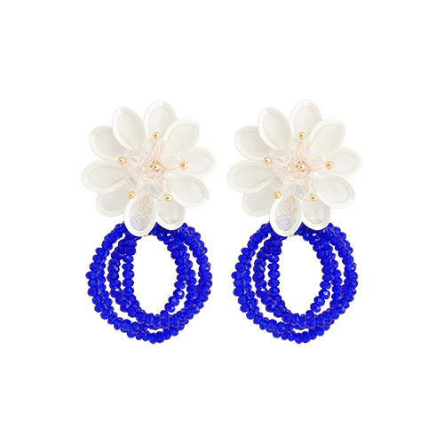 White Flower Deep Blue Vine Drop Earrings/화이트 플라워 딥 블루 바인 드롭 귀걸이