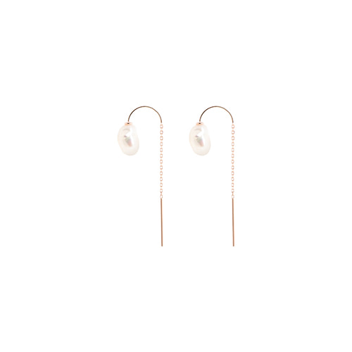 [92.5 Silver] Fresh-Water Pearl &amp; Rosegold Semicircle Chain Earrings/[92.5 실버] 담수진주 앤 로즈골드 반원 체인 귀걸이