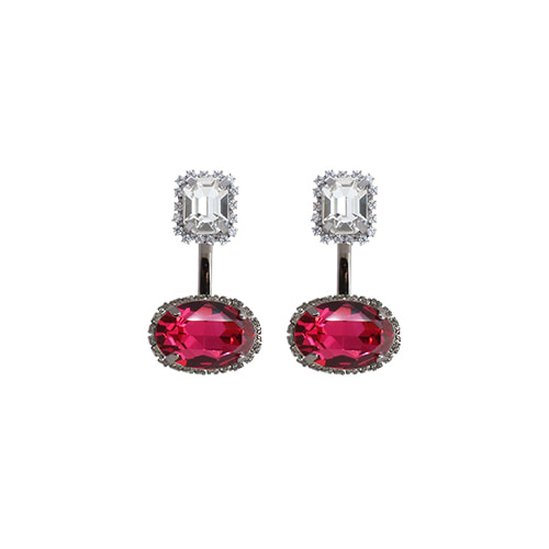 Fuchsia Pink Oval Shaped Backclutch Earrings [Crystal]/푸시아 핑크 오발 쉐이프 백클러치 귀걸이 [크리스탈]