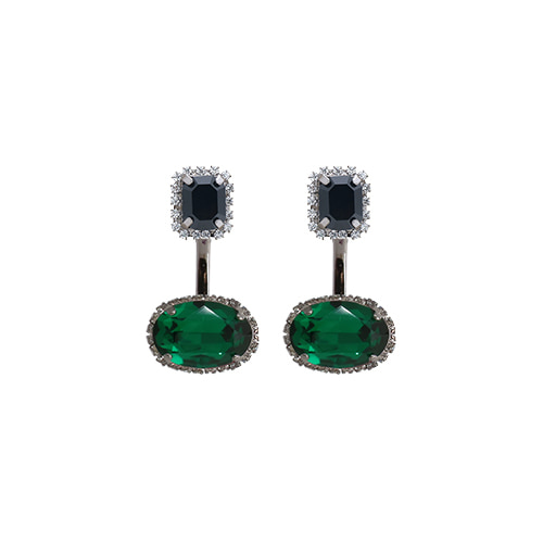 Green Oval Shaped Backclutch Earrings [Black]/그린 오발 쉐이프 백클러치 귀걸이 [블랙]