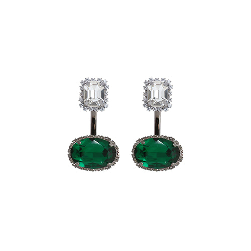 Green Oval Shaped Backclutch Earrings [Crystal]/그린 오발 쉐이프 백클러치 귀걸이 [크리스탈]