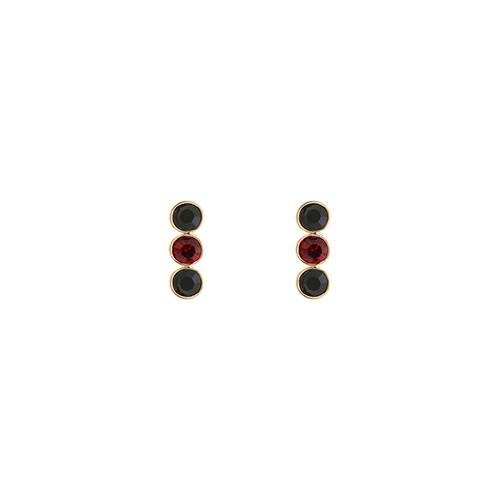 Triple Black Red Stone Post Earrings/트리플 블랙 레드 스톤 포스트 귀걸이