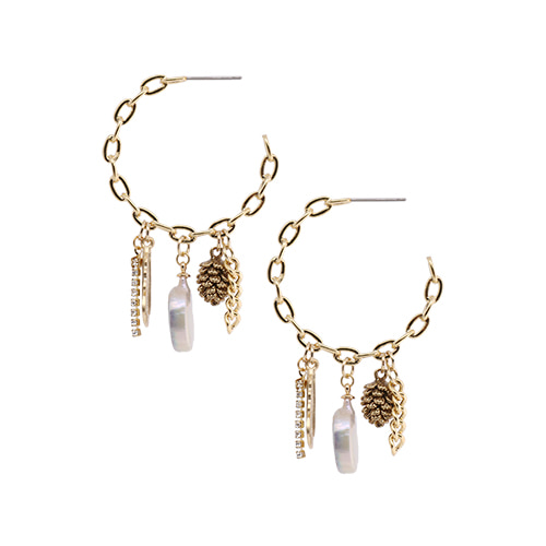 Baroque Pearl Chain Shape Ring Earrings/바로크 펄 체인 쉐입 링 귀걸이