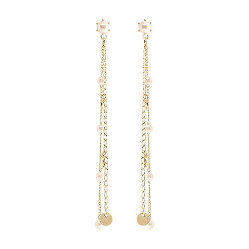 Gold Mini Chain Pearl Drop Earrings