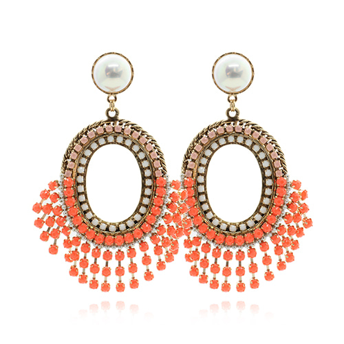 Ethnic Orange Stone &amp; Pearl Earrings