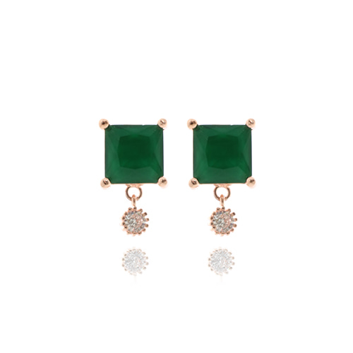 Square Quartz Drop Earrings(green)