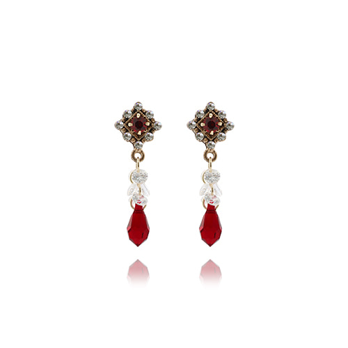 Antique Red Crystal Drop Earrings