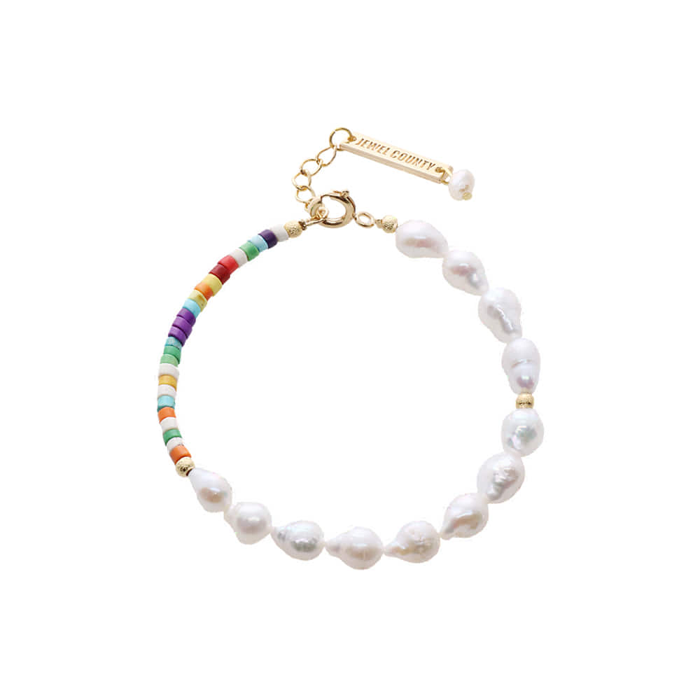 Half Color Dot &amp; Pearl Bracelet/하프 컬러 도트 &amp; 펄 팔찌