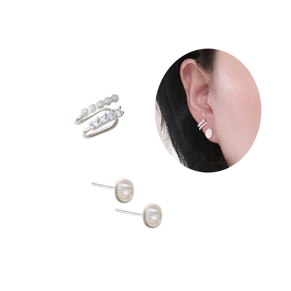 Mother of Pearl 92.5 Silver Earrings &amp; Earcuff Set