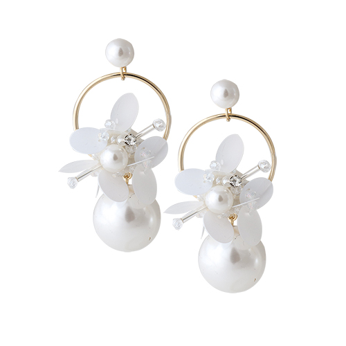 White Spangle Flower Hoop Earrings/화이트 스팽글 플라워 후프 귀걸이