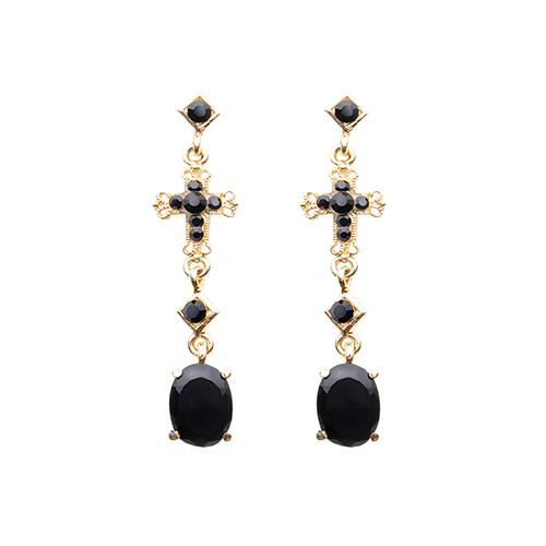 Black Onyx Crossed Drop Style Earrings