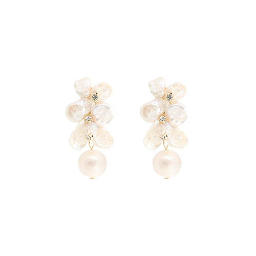 Flowery Fresh-Water Pearl Drop Earrings/플라워리 담수진주 드롭 귀걸이