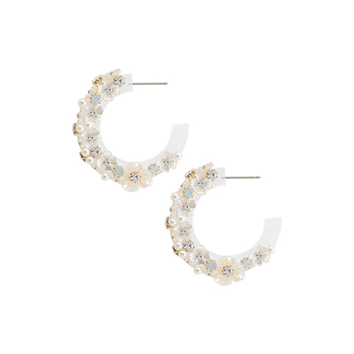 Pearly Flower Circle Post Earrings