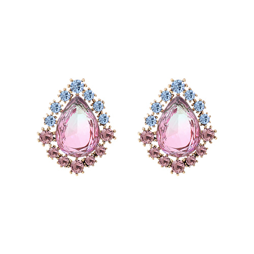 Pink Gradation Crystal Post Earrings/핑크 그라데이션 크리스탈 포스트 귀걸이