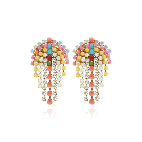 Ethnic Multi Color Line Stone Earrings/에스닉 멀티 컬러 라인 스톤 귀걸이
