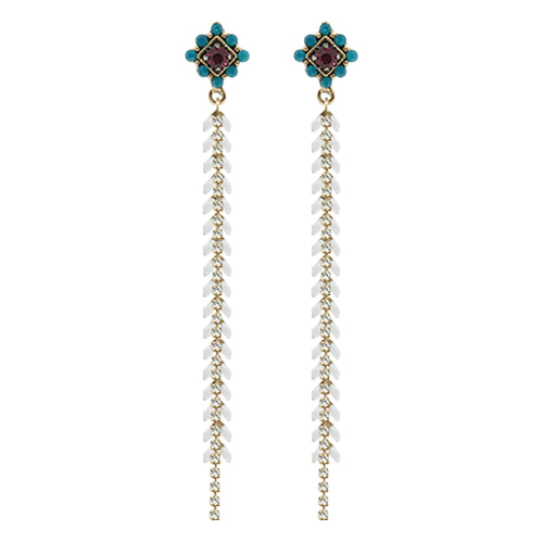 Aquamarine Flower Long Laurel Earrings