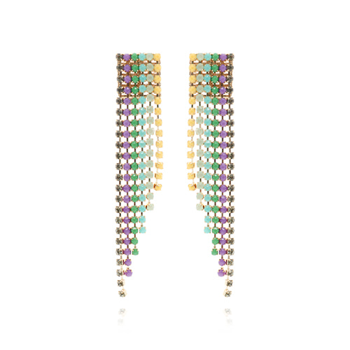 Ethnic Color Line Stone Long Earrings/에스닉 컬러 라인 스톤 롱 귀걸이