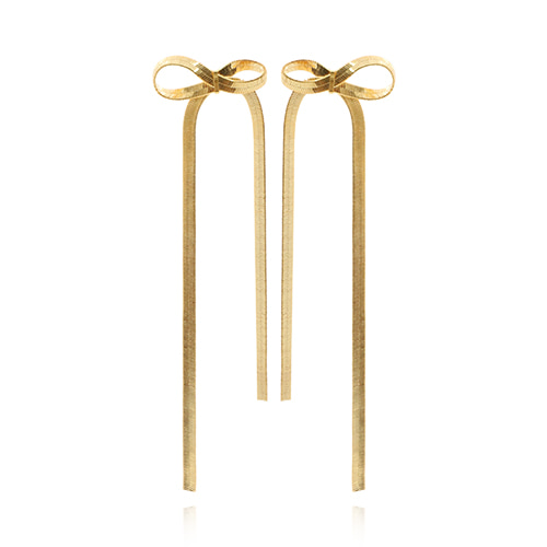 Gold Line Ribbon Drop Earrings