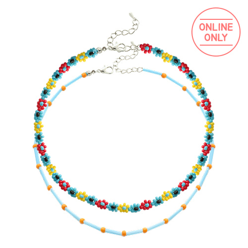 Color Beads Flower Layered Necklace SET