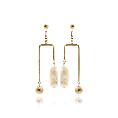 Gold Double Line Pearl Drop Earrings