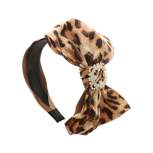 Brown Leopard Ribbon Hairband/브라운 레오파드 리본 헤어밴드