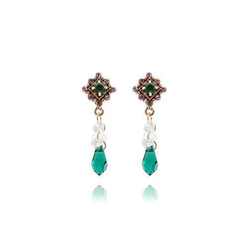 Antique Green Crystal Drop Earrings