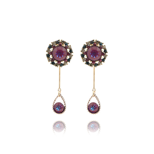 Dark Purple Crystal Drop Earrings/다크 퍼플 크리스탈 드롭 귀걸이