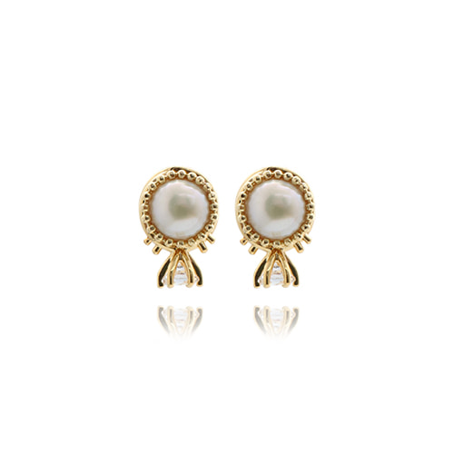 Gold Antique Pearl Post Earrings