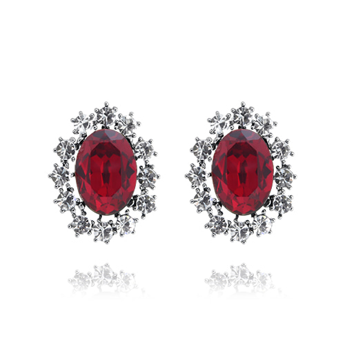 Ruby Red Crystal Post Earrings