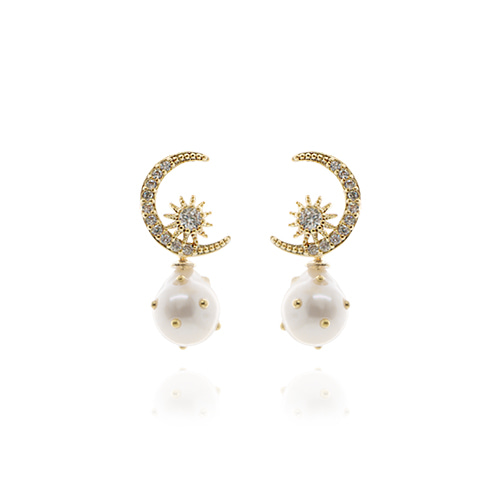 Golden Moon Pearl Drop Earrings