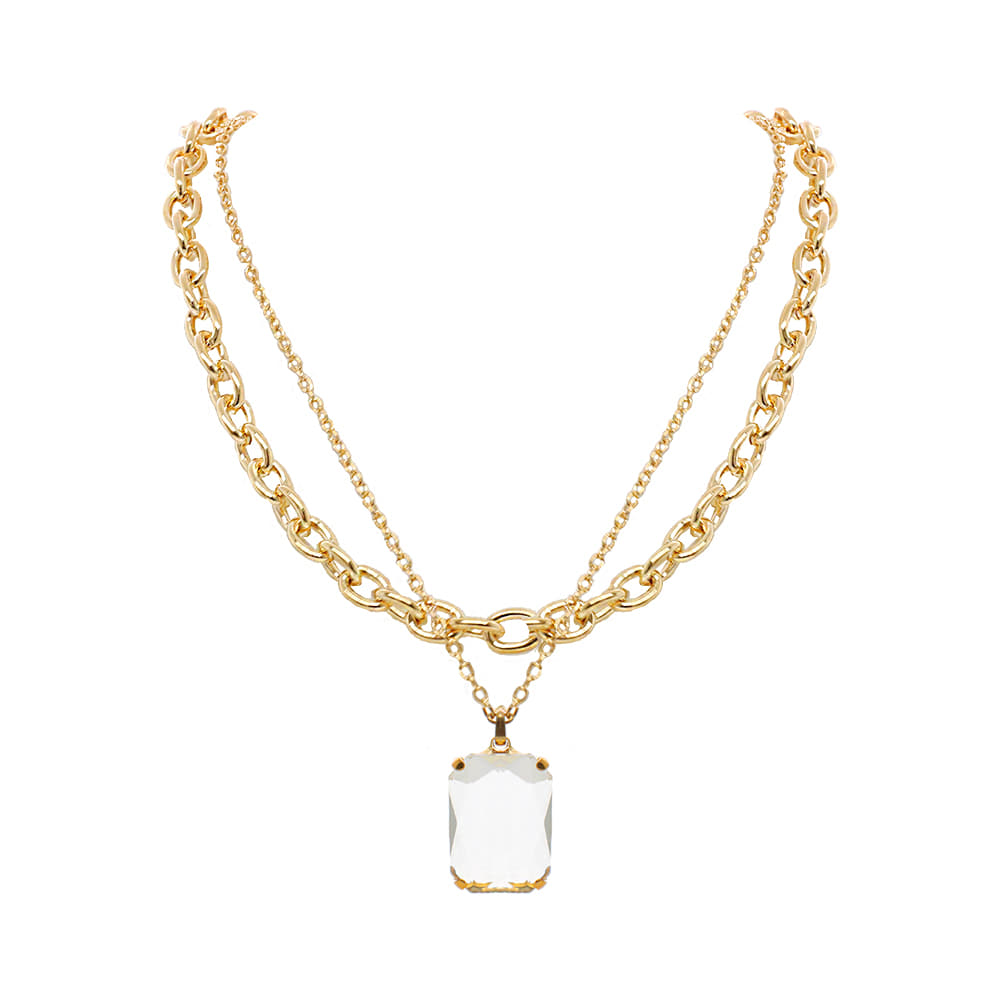 [18k]Crystal Layered Chain Necklace