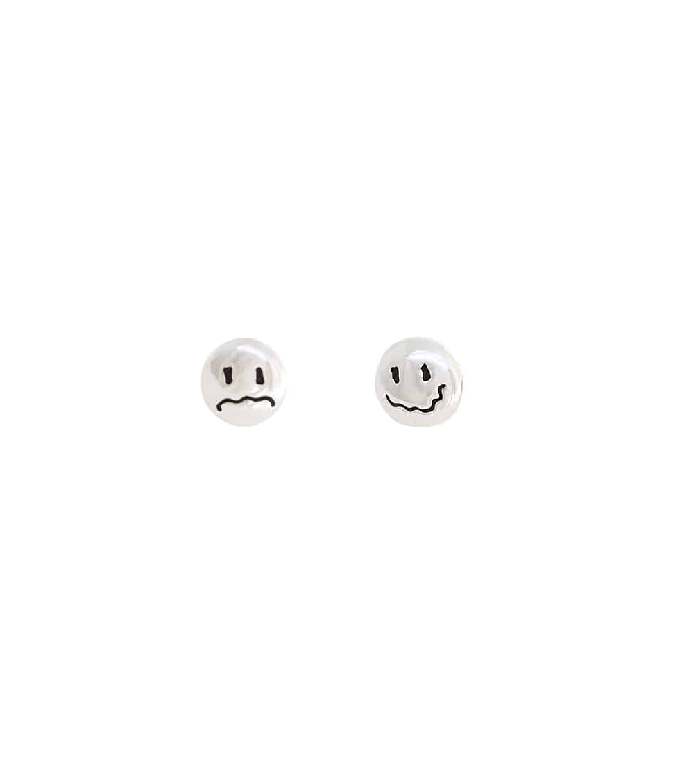 OOPS&amp;OUCH Simple HAPPY &amp; BORED Face Earrings in Silver