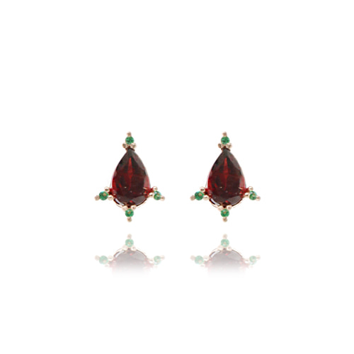 [92.5 Silver] Garnet &amp; Green Onyx Post Earrings