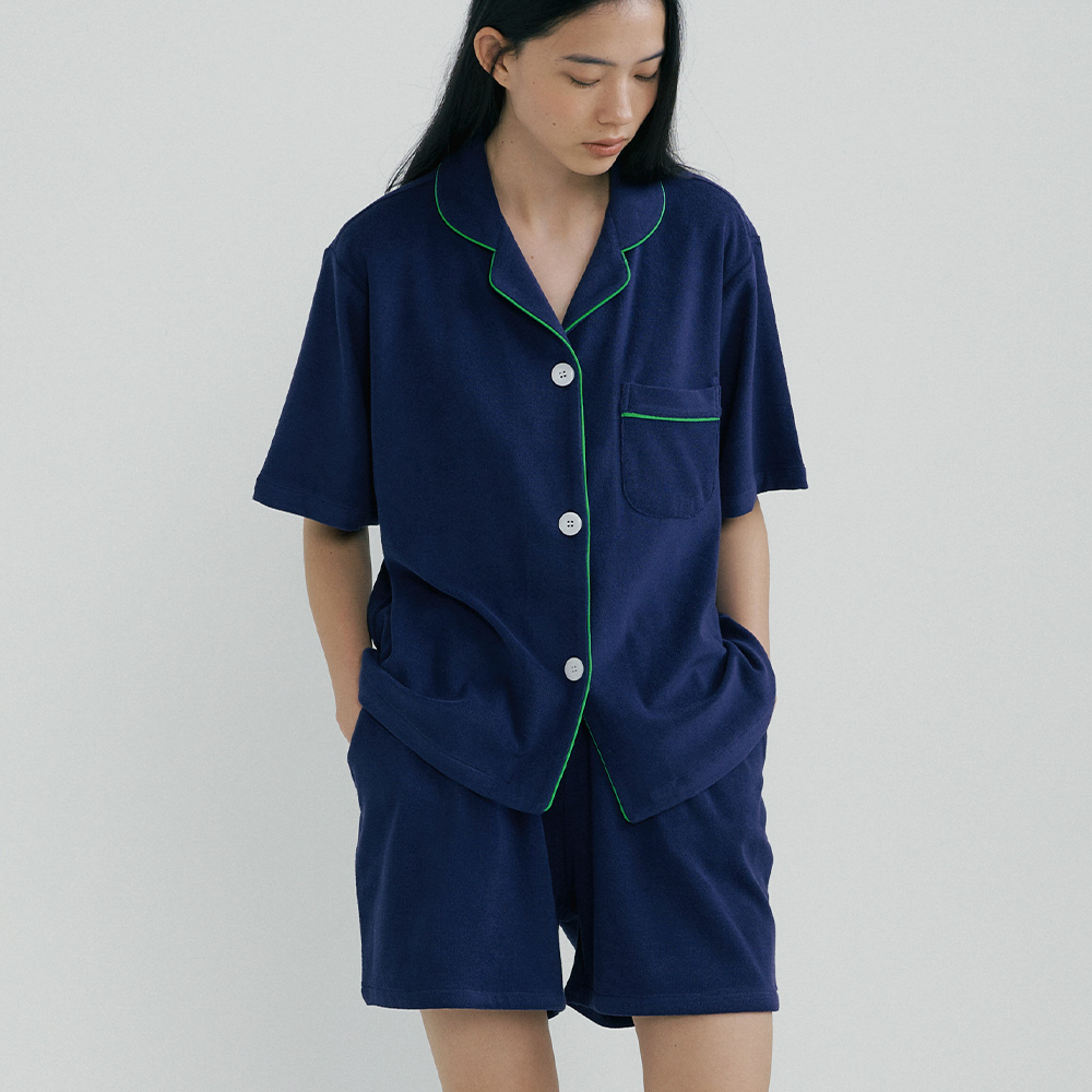 (w) Navy Towel Short Pajama Set
