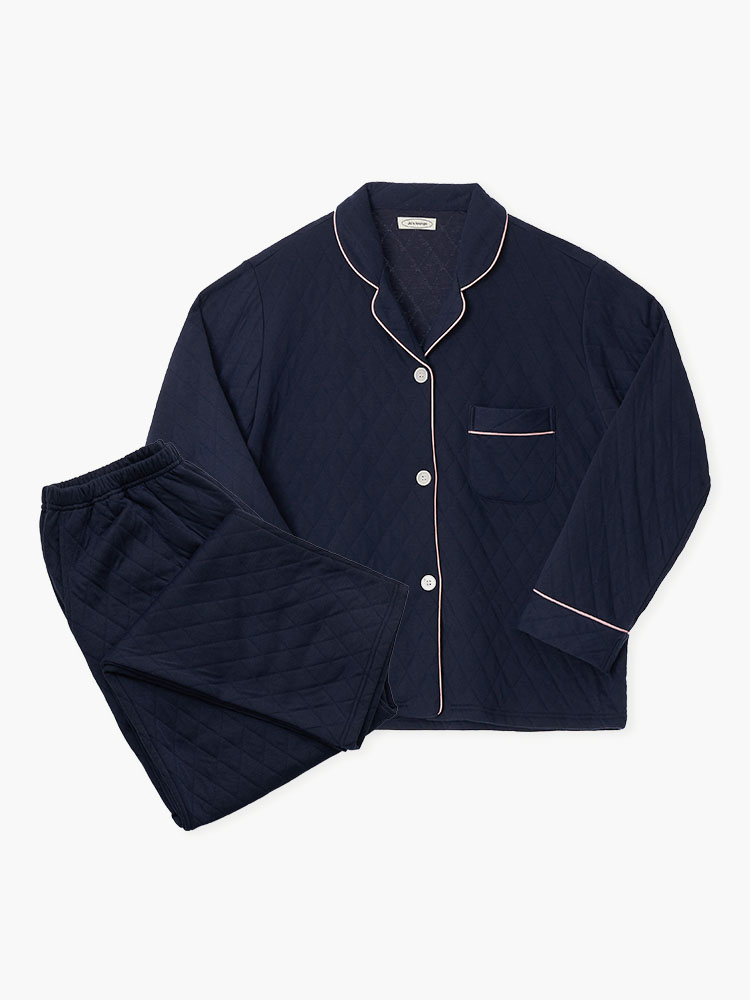 ◆JO'S LOUNGE◆ w Quilted Navy Pajama Set QNPw w) Quilted Navy Pajama Set - JO'S LOUNGE