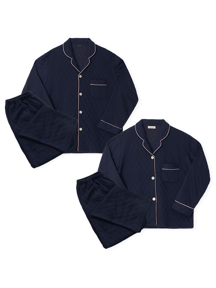 (couple) Quilted Navy Pajama Set