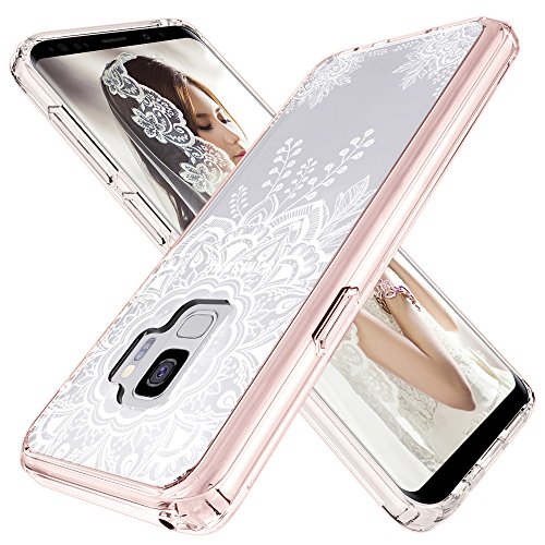 Galaxy S9 Case  LK [Shock Absorbing] White Henna Mandala Floral Lace Clear Design Printed Air Hybrid