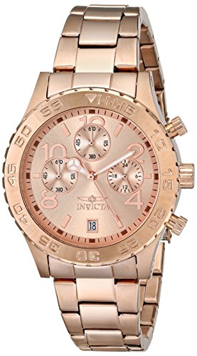Invicta Mens 1280 II Collection Chronograph Rose Dial 18k Rose Gold Ion-Plated Stainless Steel Watch