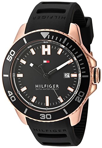 Tommy Hilfiger Mens Quartz Gold and Silicone Watch  Color:Black (Model: 1791266)