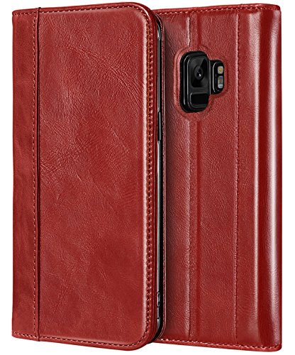 ProCase Galaxy S9 Genuine Leather Case  Vintage Wallet Folding Flip Case with Kickstand and Multiple