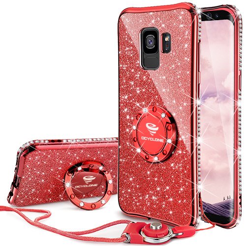 Galaxy S9 Plus Case for Girl   Cute Glitter Bling Galaxy S9+ Plus Case with Kickstand Diamond Rhines