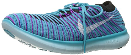 Nike Womens Free Running Motion Flyknit Shoes  Gamma Blue/White/Blk/Hypr Vlt - 9