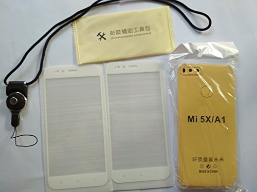 CYTT Xiaomi mi A1 Tempered Glass Screen Protector（2pack） + Transparent TPU Case+Lanyard for Xiaomi m