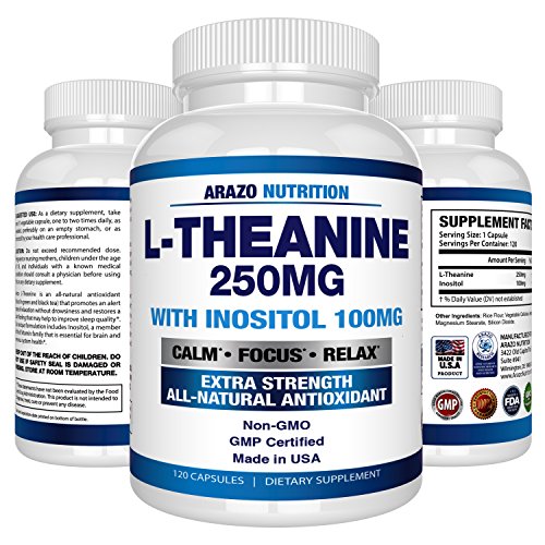 L-Theanine 250mg (EXTRA STRENGTH) with Inositol 100mg  120 Capsules Vegetarian  Arazo Nutrition