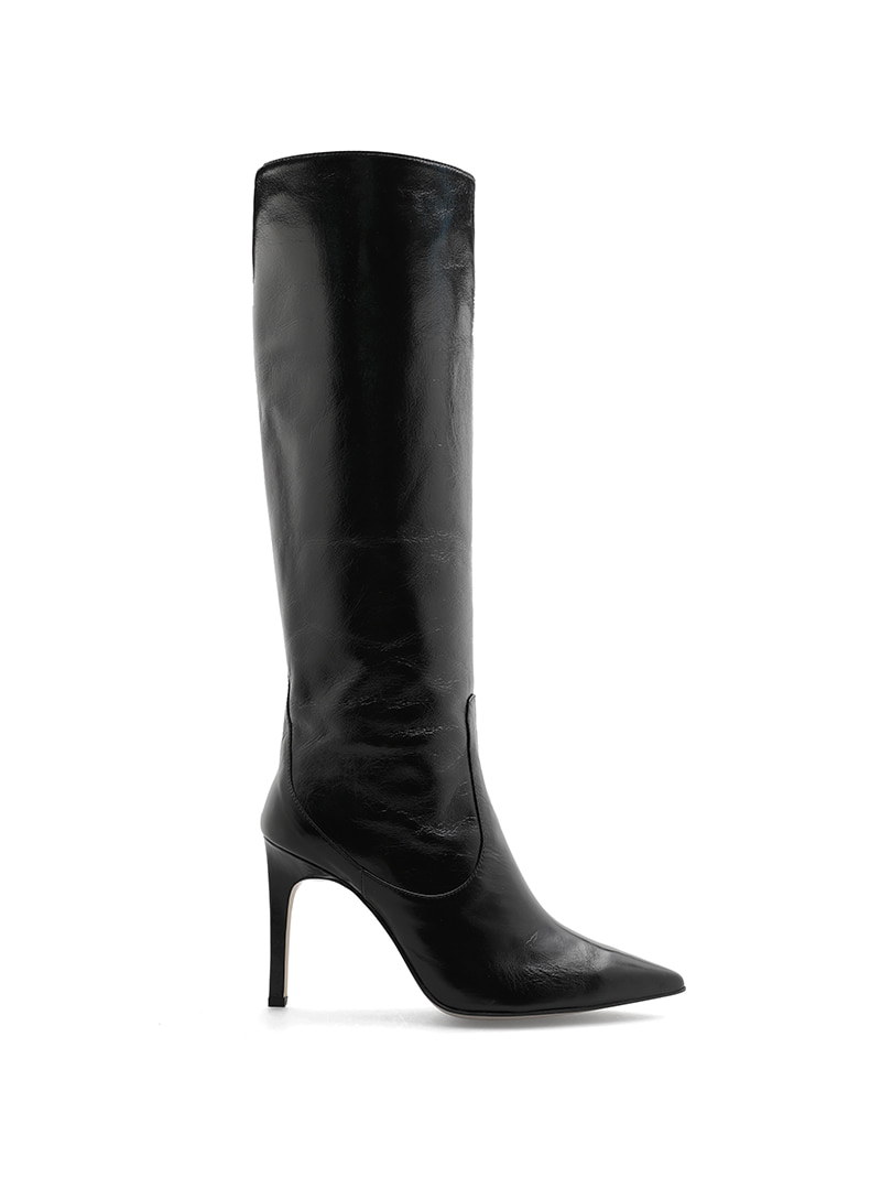 DIANE Pointed-Toe LEATHER BOOTS - BLACK