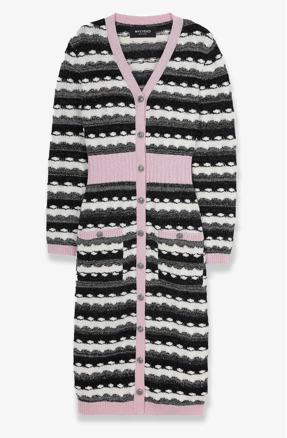 HIGH QUALITY LINE - Sequin Stripes Knit Cardigan (Pink/Black)