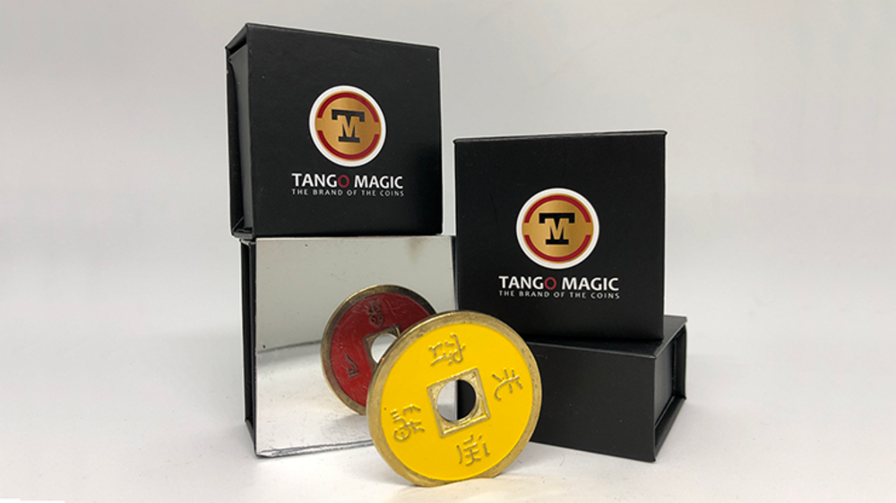 Chinese Coin (CH0020) Red &amp; Yellow by Tango Magic - Tricks