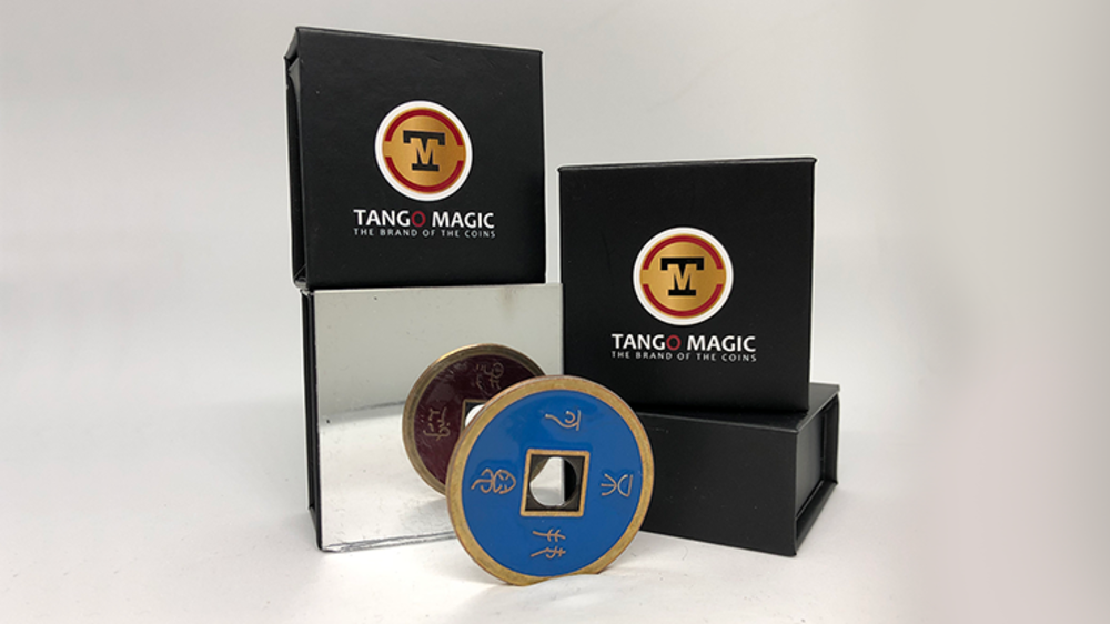 Chinese Coin (CH0021) Blue &amp; Red by Tango Magic - Tricks