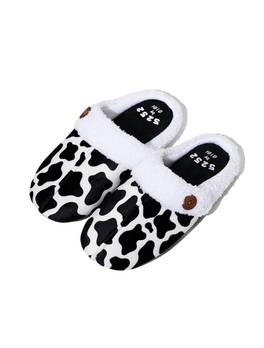 COW PATTERN ROOM SLIPPERS [BLACK]